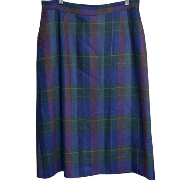 TK  Collection Vintage Jewel Tone Tartan Plaid Skirt Pockets 100% Wool Size 16 - Picture 1 of 7